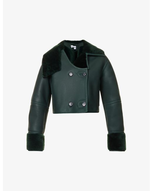 Loewe Green Cropped Double-breasted Boxy-fit Shearling Jacket