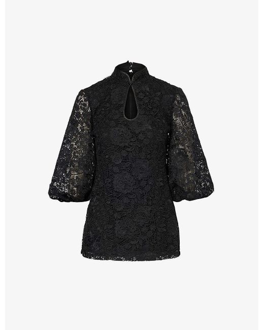 Huishan Zhang Black Chao Floral-embroidered Lace Top