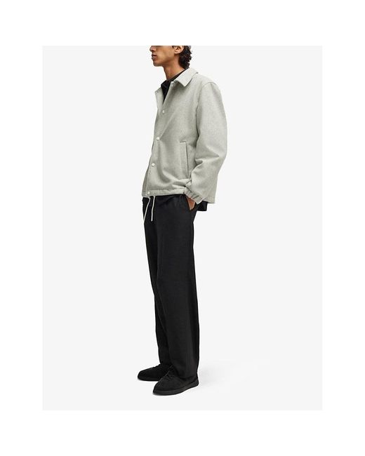HUGO Gray Branded Stand-Collar Wool-Blend Jacket for men