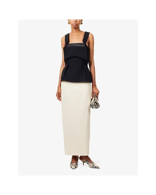 Khaite White Lyle Split-Seam Woven Midi Skirt
