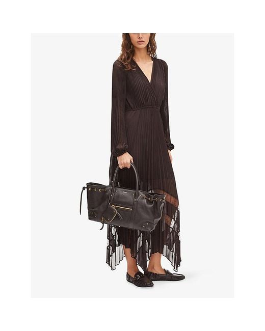 The Kooples Black Pleated Lace-Embroidered Woven Maxi Dress