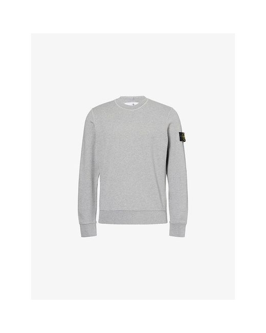 Stone Island Gray Badge Crewneck Cotton-Jersey Sweatshirt for men
