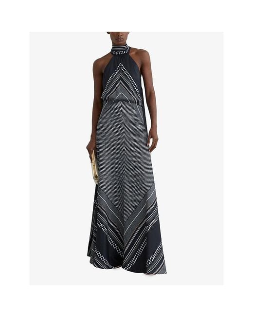 Reiss Blue Skylar Scarf-Print Woven Maxi Dress