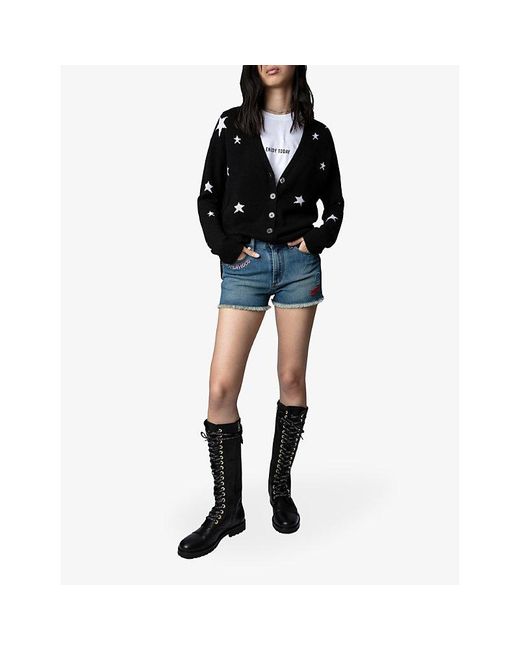 Zadig & Voltaire Black Mirka Star-Pattern Cashmere Cardigan