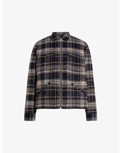 AllSaints Black Crosby Checked Woven Jacket for men