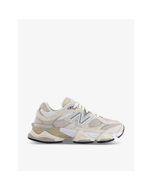 New Balance White 9060 Brand-Patch Leather And Mesh Low-Top Trainers for men