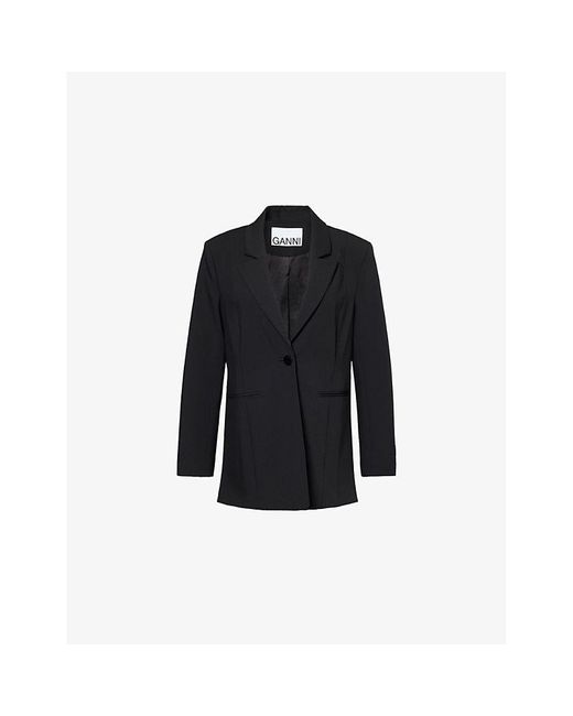 Ganni Black Solid Single-Breasted Twill Woven Blazer