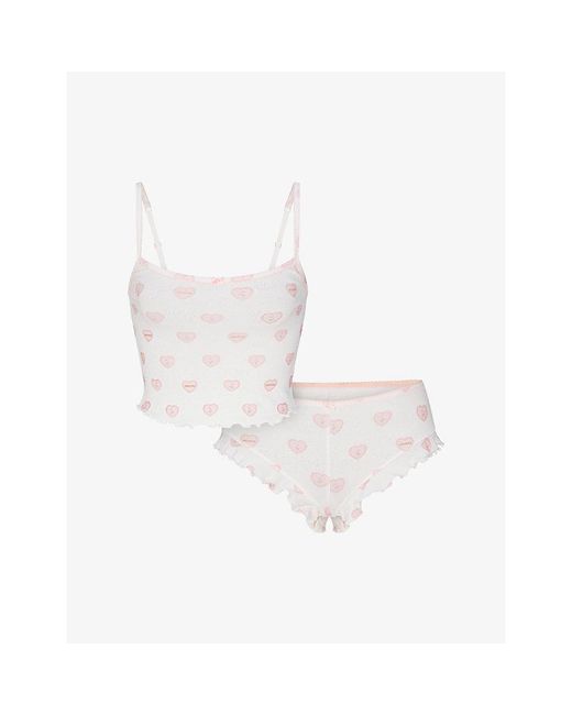 Skims White Pointelle Stretch-Cotton Cami Sleep Set