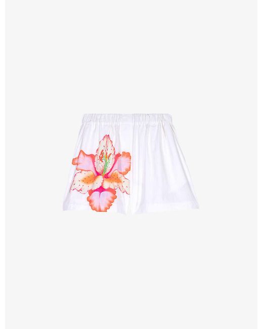 Maje White Floral-print Loose-fit Cotton Shorts