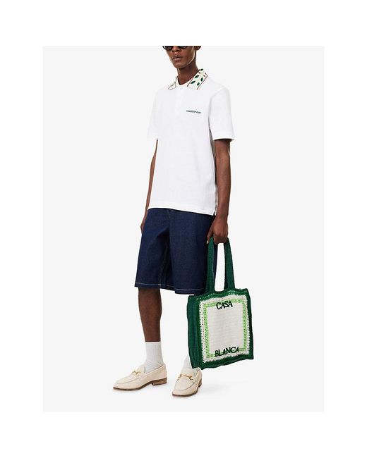 Casablanca White Laurel Pique Polo Cotton T-Shirt for men