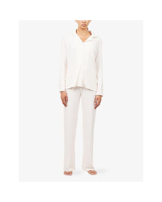 THE NAP CO White Ribbed Long-Sleeve Modal-Jersey Pyjama Set