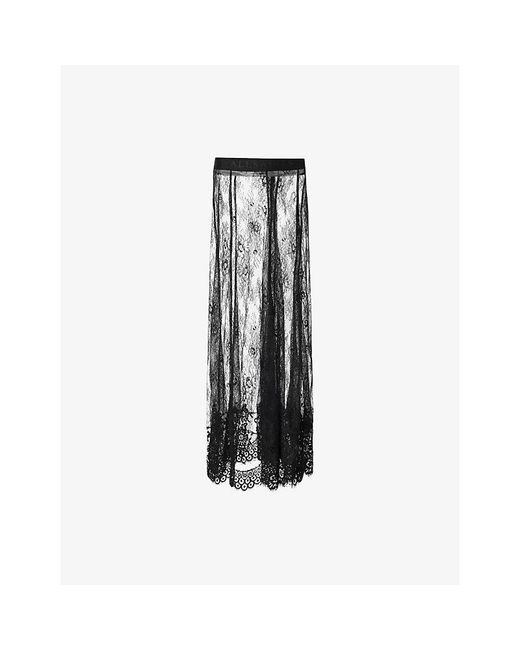 AllSaints Blue Arran High-Rise Lace-Embroidered Woven Midi Skirt