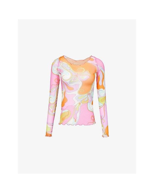 Emilio Pucci Pink Printed Long-Sleeve Woven T-Shirt