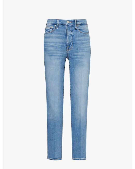GOOD AMERICAN Blue Good Classic Contrast-stitch Slim-leg High-rise Stretch-organic Denim Jeans