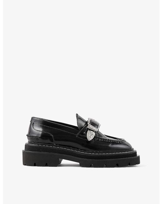 Sandro Black Deilan Buckle Embellished Leather Loafers