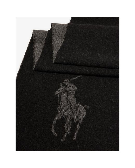 Polo Ralph Lauren Black Logo-motif Recycled-wool-blend Scarf
