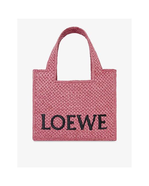 Loewe Pink X Paula's Ibiza Mini Raffia Logo Tote Bag