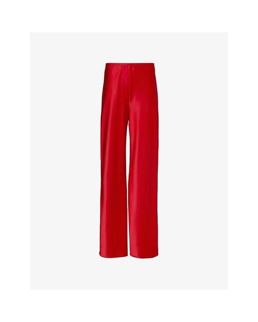 Reformation Red Gale Bias-Cut Wide-Leg Satin Trousers