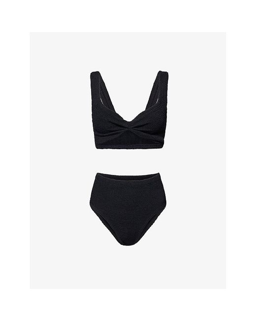 Hunza G Black Jamie Twist Seersucker Bikini Set