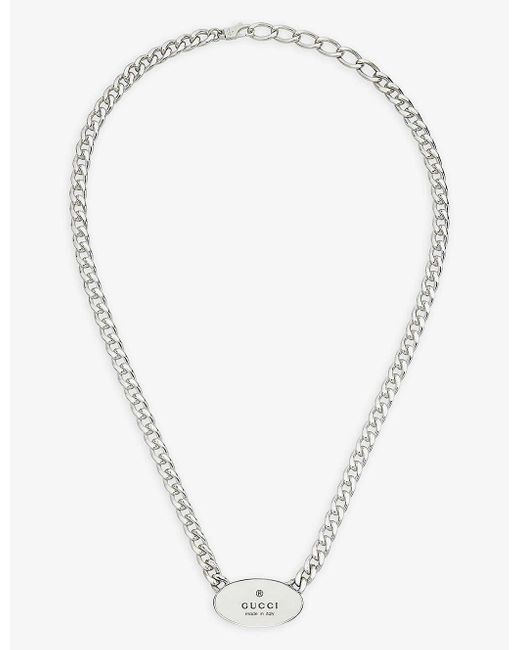 Gucci White Trademark Engraved Sterling- Necklace