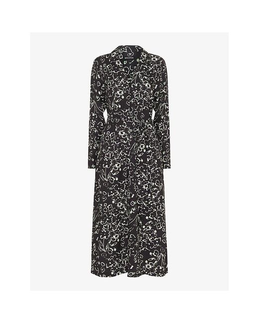 Whistles Black Scribble Bouquet-Pattern Self-Tie Woven Midi Dress