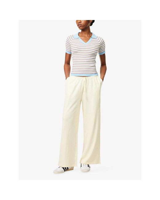 ADANOLA White Stripe Knit Polo Top