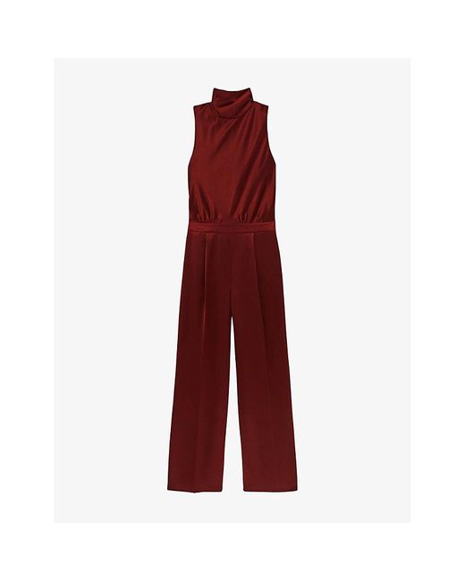 Reiss Red Farah Cape-Back Sleeveless Satin Jumpsuit
