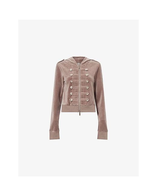 Jaded London Pink Cavalier Military Buttoned Velour Hoody