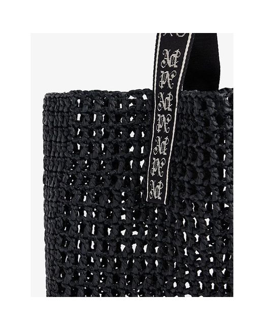 Palm Angels Black Branded-handles Raffia Tote Bag for men