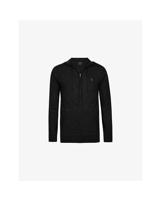 AllSaints Black Mode Zipped Merino-Wool Hoody for men