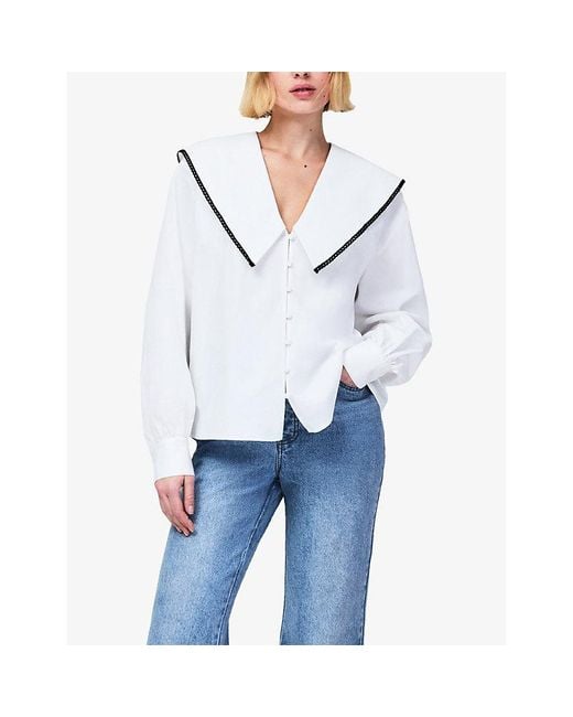 Ro&zo White Collared Long-Sleeve Stretch-Cotton Shirt