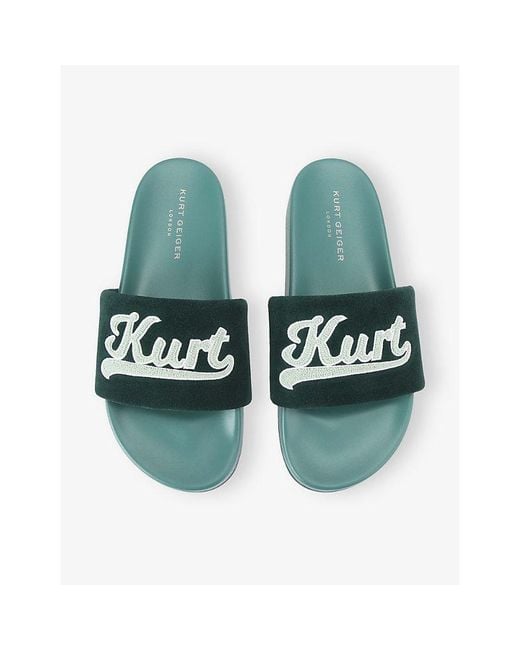 Kurt Geiger Green Script Suede Slides for men