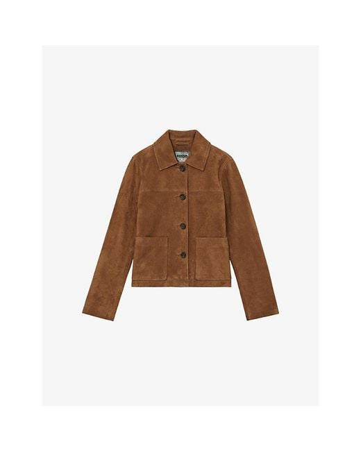 Reiss Brown Miller Patch-Pocket Suede Jacket