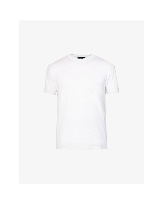 Tom Ford White Brand-Embroidered Crewneck Cotton-Blend T-Shirt for men