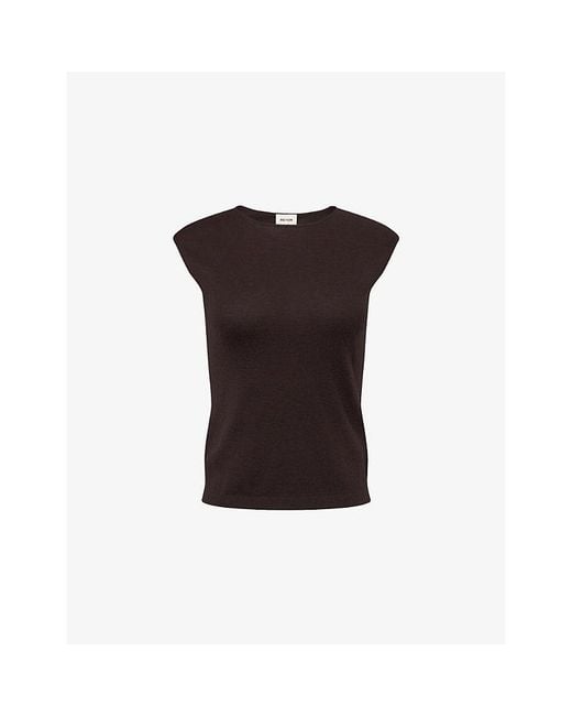 ME+EM Multicolor Sleeveless Ribbed-Trim Cashmere-Blend Top