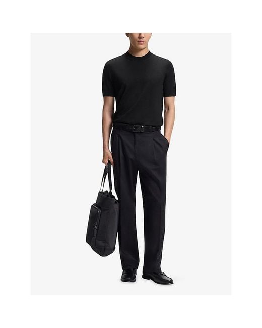 Boss Black Short-Sleeved Knitted Wool T-Shirt for men