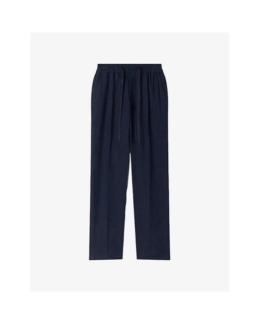 Sandro Blue Drawstring Elasticated-Waist Linen Trousers for men