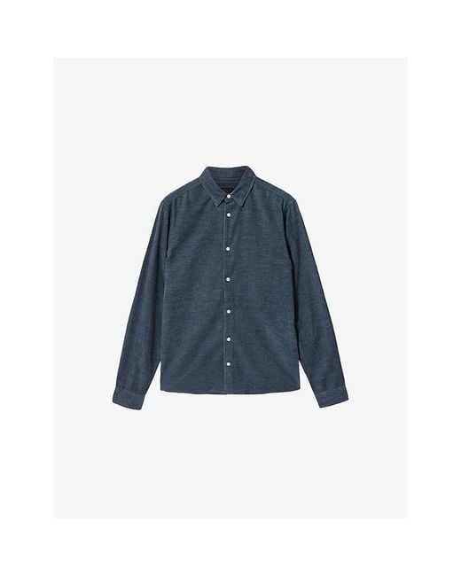AllSaints Blue Lorella Spread-Collar Organic Cotton-Blend Shirt for men