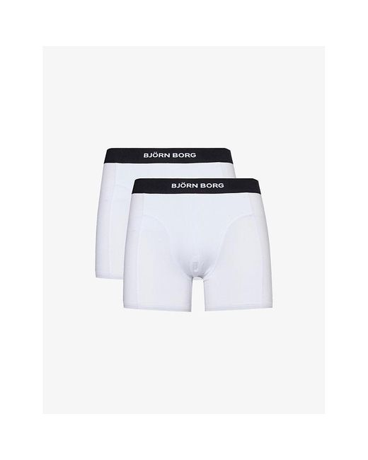 Björn Borg White Pack 2 Logo-waistband Pack Of Two Organic Stretch-cotton Boxers for men