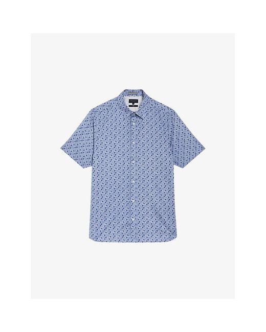 Ted Baker Blue Geometric-pattern Short-sleeve Stretch-cotton Shirt for men
