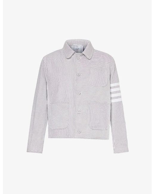 Thom Browne White Unconstructed Stripe-pattern Regular-fit Cotton Jacket for men