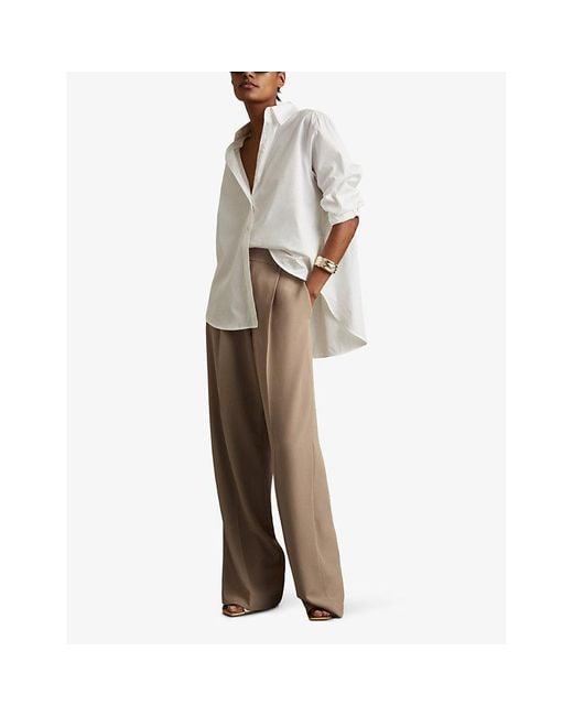 Reiss Natural Eden Elasticated-Waist Wide-Leg Twill Trousers