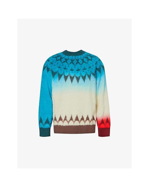 Sacai Blue Jacquard-knit Relaxed-fit Cotton-blend Jumper for men