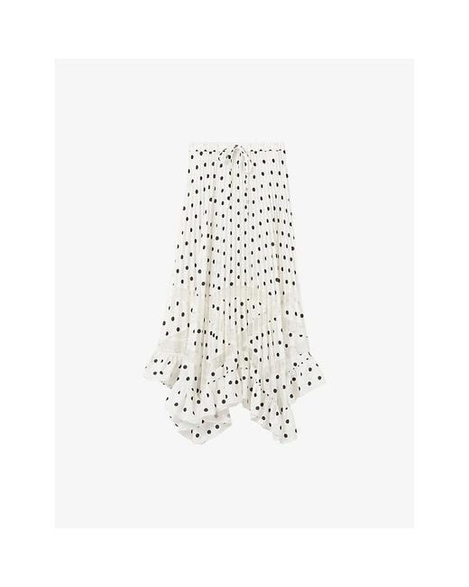 Claudie Pierlot White Polka-Dot Pleated Woven Maxi Skirt