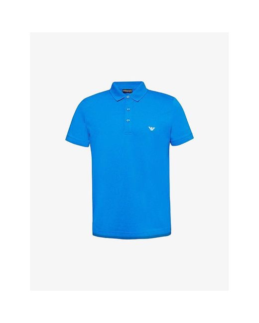 Emporio Armani Blue Essential Logo-embroidered Cotton-jersey Polo Shirt for men
