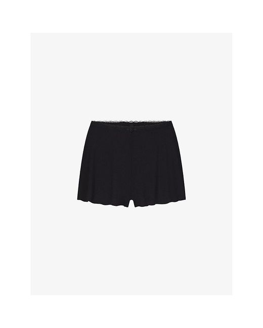 Skims Black Soft Lounge Lace-trim Elasticated-waist Stretch-woven Shorts