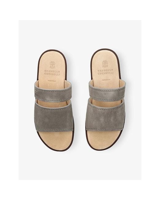 Brunello Cucinelli White Double-Strap Suede Sandals for men