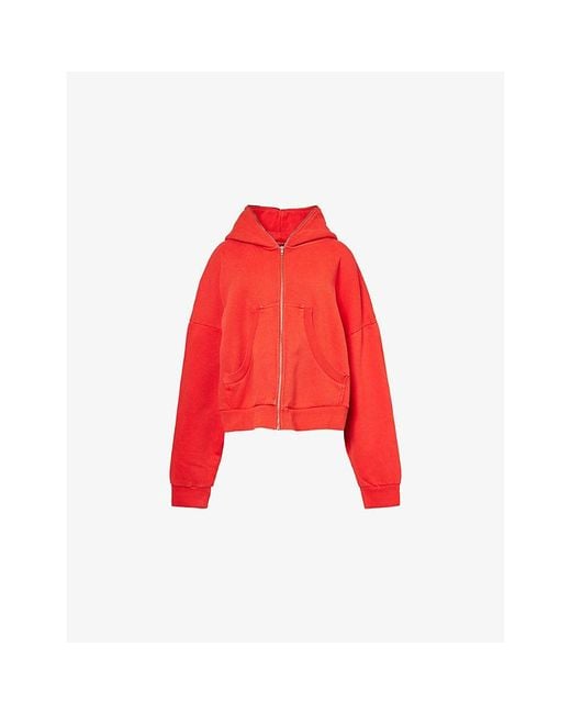 Entire studios Red Eternal Zip Cotton-Jersey Hoodie