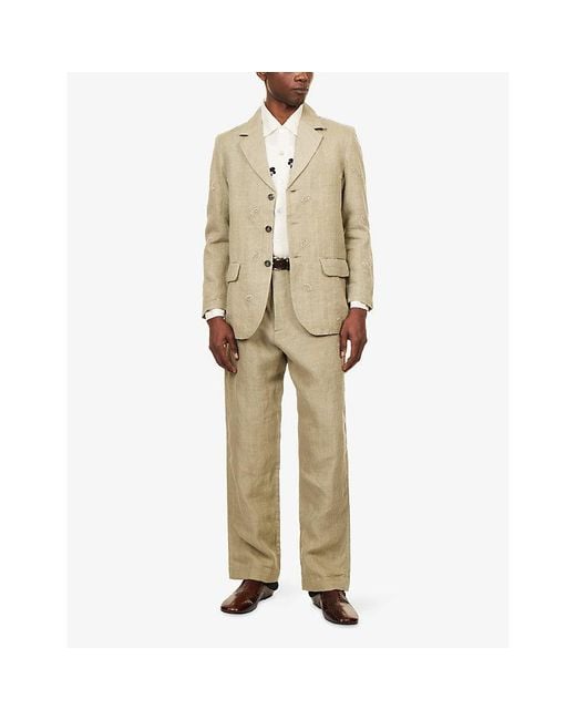 Kartik Research Natural Bead-Embellished Straight-Leg Linen Trousers for men