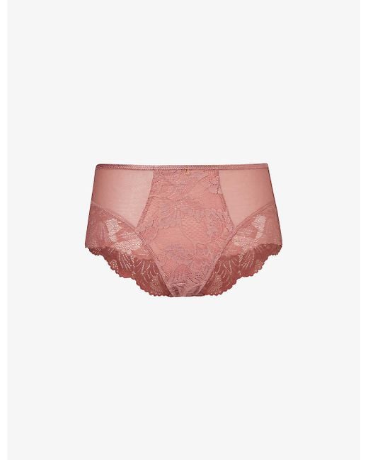 Panache Pink Radiance Floral-embroidered Mid-rise Stretch-lace Briefs